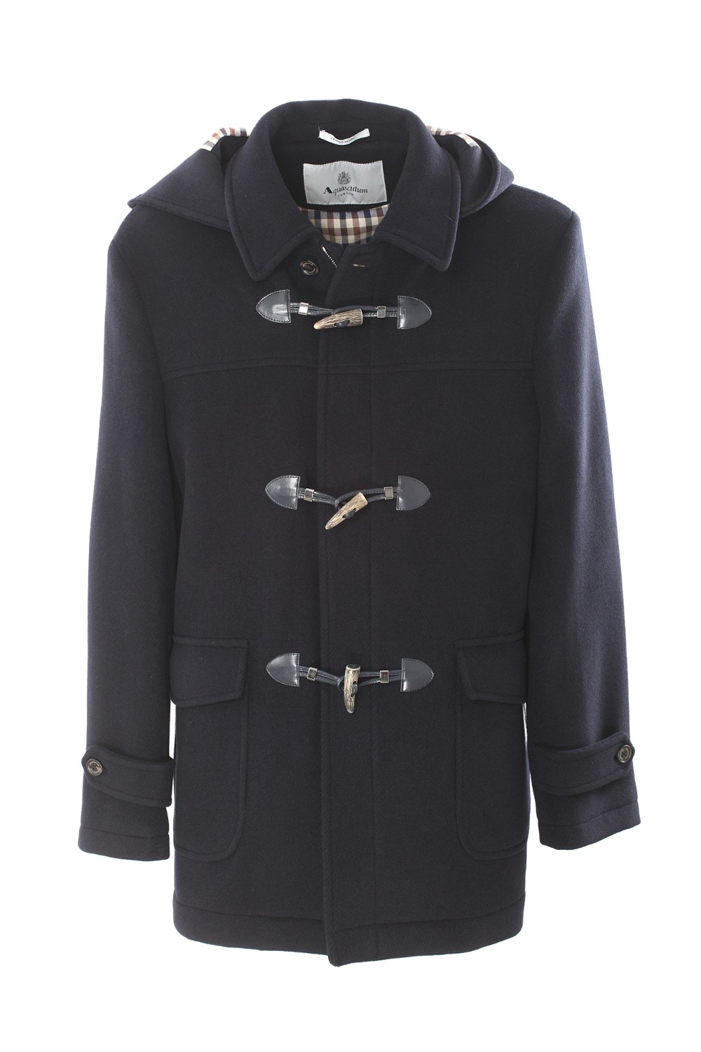 shop AQUASCUTUM Sales Montgomery: Aquascutum montgomery in misto lana.
Cappuccio asportabile.
Chiusura con zip doppio cursore e con bottone su collo. 
2 tasche a toppa con patta. 
Interno cappuccio a fantasia quadri check. 
Cintine su polsi.
Composizione: Lana 80%, poliammide 20%.
Made in Italy.. MONTGOMERY BA01M-55 number 3331045
